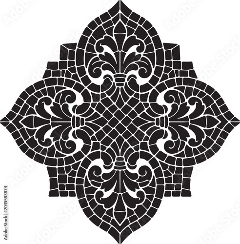 Icon black and white mosaic tile design with floral patterns uncomon design