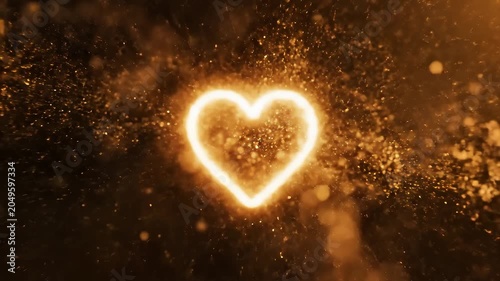 Golden Glowing Particles Forming a Bright Heart Shape