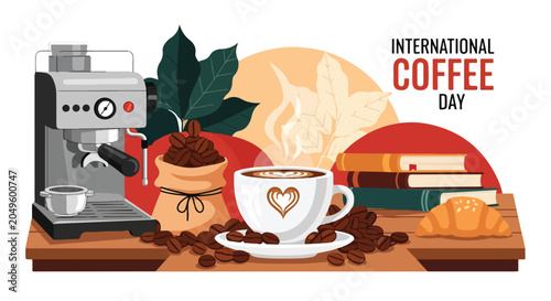 International coffee day illustration with coffee maker