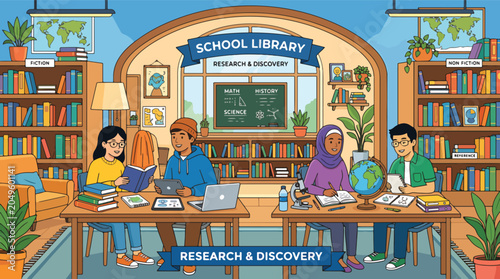 Φωτογραφία Students studying together in library.
