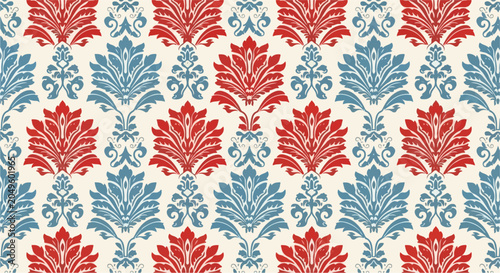 Fotografia Classic floral ornament wallpaper with sophisticated teal decorative flourishes