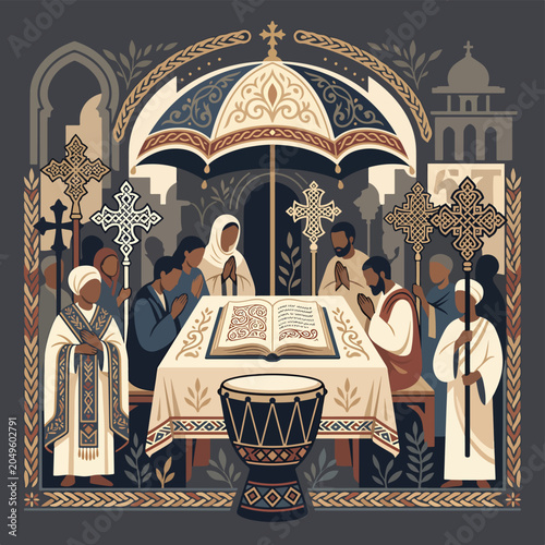 Obraz na płótnie Orthodox Christian Clergy Reading Scripture Together.
