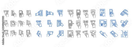 Canvastavla ATM Card Insertion Line Art Icons Set on Transparent Background, atm card insert