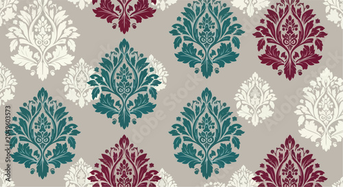 Quadro su tela Sophisticated floral wallpaper featuring elegant vintage inspired damask arrange