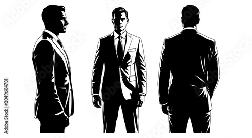 Cuadro en lienzo Three Distinguished Men in Suits Silhouette Display.