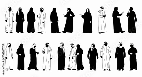 Photos Silhouettes of Traditional Arab People in National Dress.
