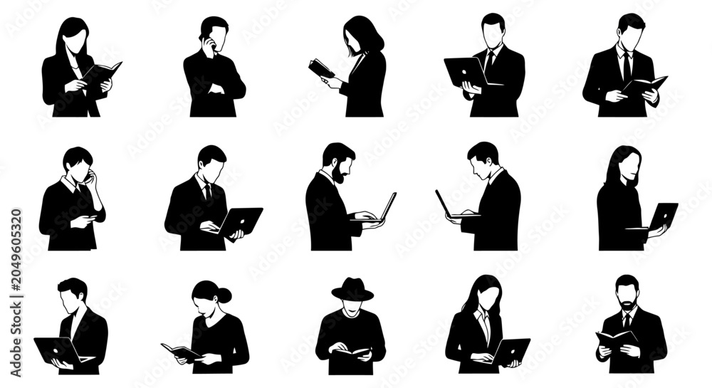 Obraz premium Diverse Business Professionals Silhouettes in Modern Corporate Setting.