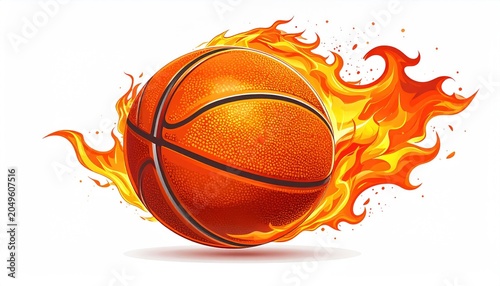 Basketball engulfed by dynamic orange and red flames flowing
