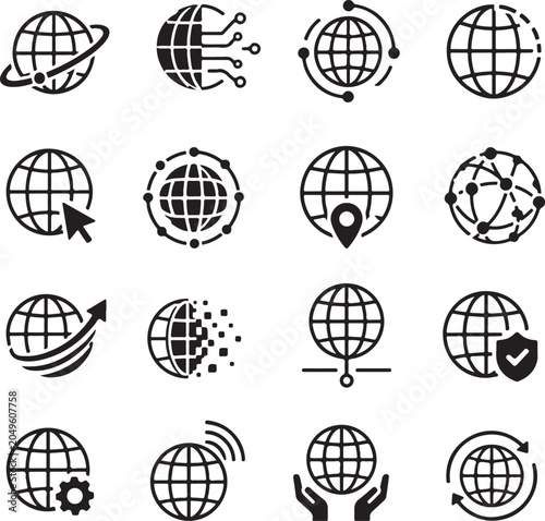 Smart Globe Logo Vector Set Global Technology, Connectivity and Digital Network Icons