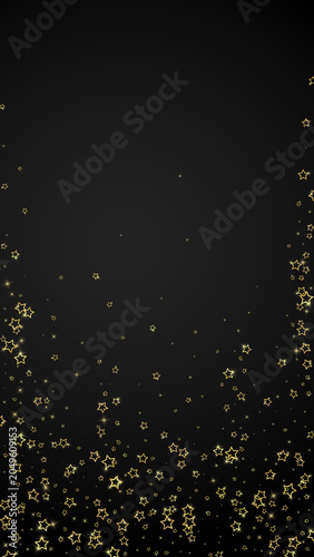 Christmas spirit. Scattered falling stars. Festive christmas confetty overlay template. Festive stars illustration on black background.