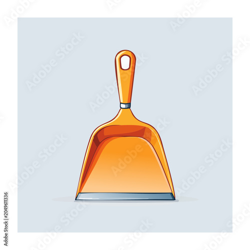 Orange dustpan illustration on light blue background
