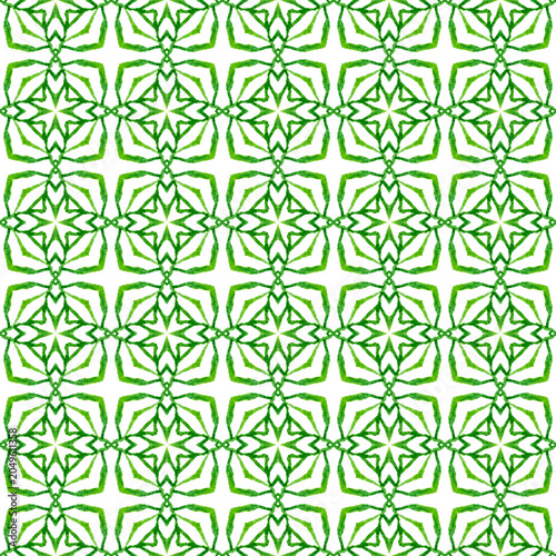 Textile ready uncommon print, swimwear fabric, wallpaper, wrapping. Green fantastic boho chic summer design. Repeating striped hand drawn border. Striped hand drawn design.