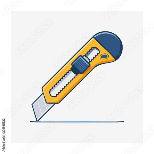 Yellow utility knife with blue accents, flat design illustration