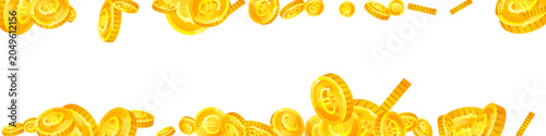 European Union Euro coins falling. Scattered gold EUR coins. Europe money. Global financial crisis concept. Panoramic vector illustration.