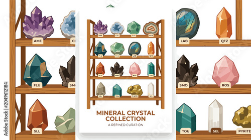 Obraz na plátně Mineral crystal collection on shelves display.
