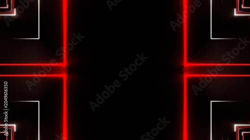 Red and White Seamless Neon Squares Kaleidoscope Background VJ Loop in 4K