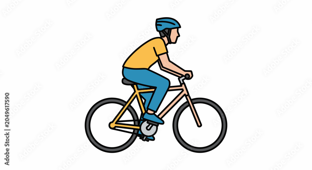 Obraz premium Cyclist Wearing Helmet Riding Bicycle Vector Illustration