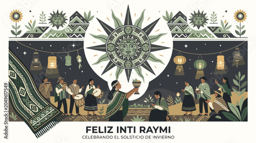 Cuadro en lienzo People celebrate Inti Raymi festival.