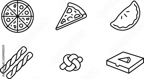 Bild auf Leinwand Set of minimalist Italian fast food icons featuring pizza calzone and breadstick