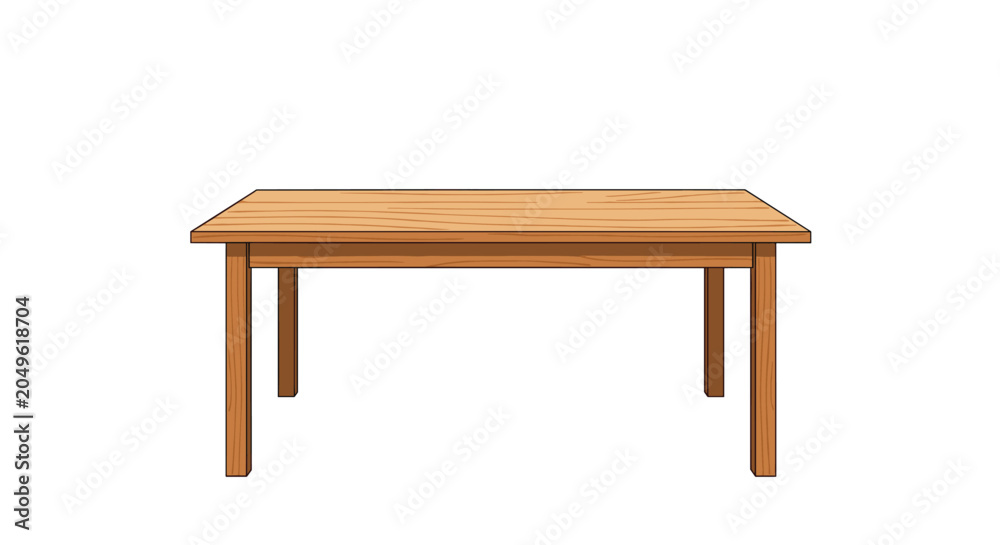 Fototapeta premium Simple rectangular wooden dining or office table with four legs is isolated on a white background for interior furniture decor.