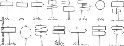 sign post sketch collection signboard arrow post hand drawn vectors