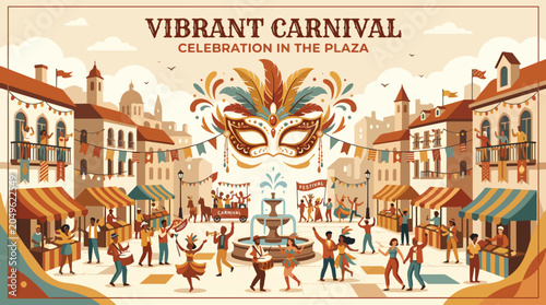 Fotografi Vibrant Carnival Celebration in Plaza.