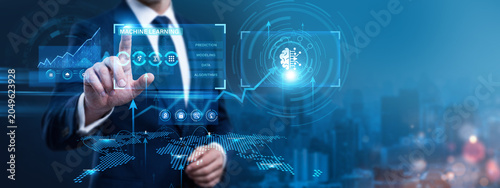 Cuadro en lienzo AI Researcher Using Digital Screen with Machine Learning and networking algorithmic predictive model data
