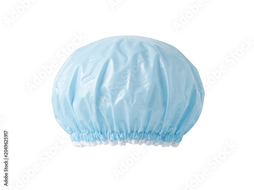 Light blue shower cap for hair protection isolated on transparent background