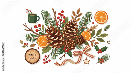 Pinecones Oranges Berries Holiday Seasonal Arrangement.