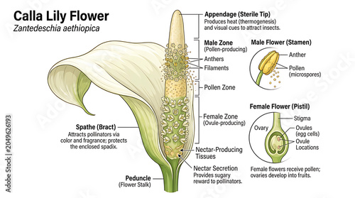 Fotografia The detailed illustration shows a Calla Lily Flower structure labeled