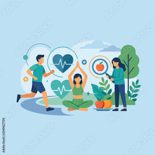 Quadro su tela People engaging in healthy lifestyle activities and wellness habits daily