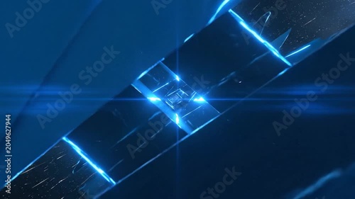 Abstract blue background with glowing lines and geometric shapes is modern
