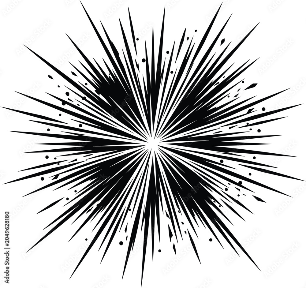 Fototapeta premium Abstract starburst radial splash explosion, black comic flash sparks design element