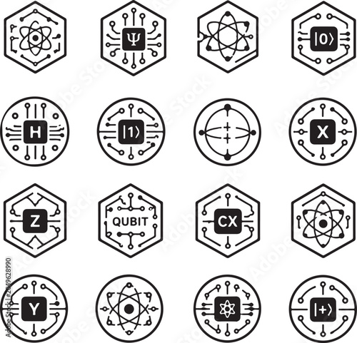Quantum Circuit Badge Logo Vector Set Advanced Technology, AI and Computing Icons