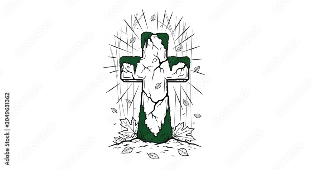 Obraz premium Cracked Green Christian Cross Icon.