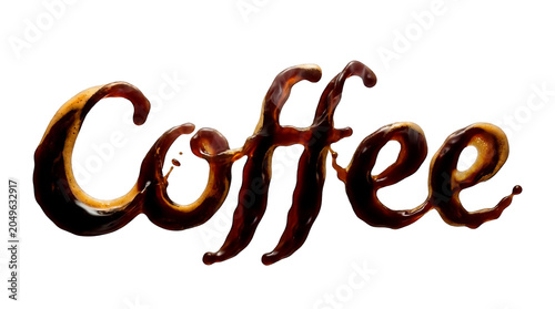 Crafting the word Coffee using rich and tasty coffee liquid in a creative way