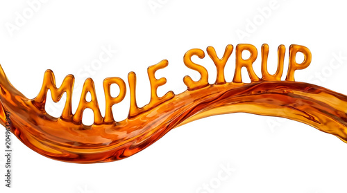 Maple syrup made from sweet brown golden liquid used in many dishes and breakfast items during morning hours in homes and cafes