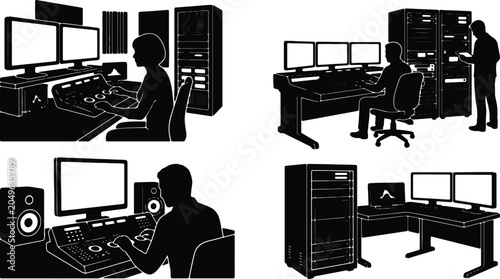 Bild auf Leinwand Audio Production Studio Setup, Sound Engineering Workstation, Music Recording Co
