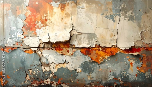 Close-up of decaying wall with cracked and peeling paint