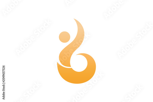 Golden Abstract Fluid Person Swirl Flame Shape Vector Logo