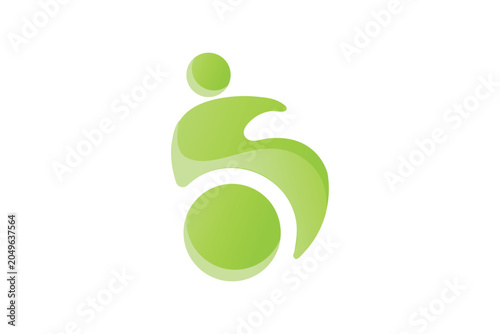 Modern Green Accessibility Wheelchair Motion Curved Abstract Vector Logo
