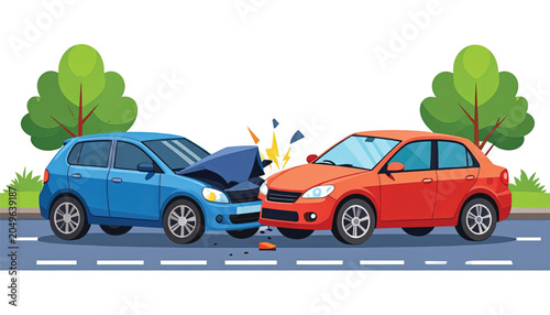 Damaged cars after road accident scene.
