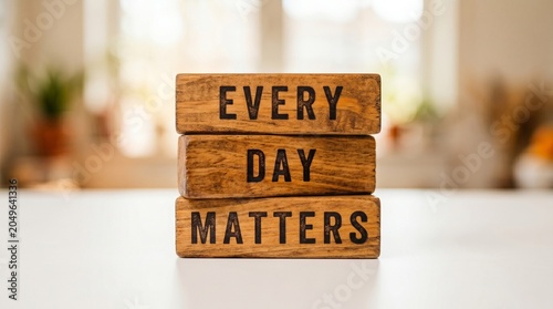 Wooden blocks with motivational message everyday matters on white surface minimalist lifestyle inspiration