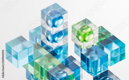 Abstract colorful cube geometries background, 3d rendering.