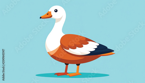 Brown and white goose standing still.