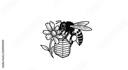 Bee on a flower collecting nectar.