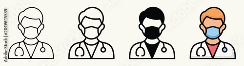Doctor wearing medical mask icon se