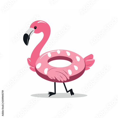 Cute pink flamingo with polka dot float