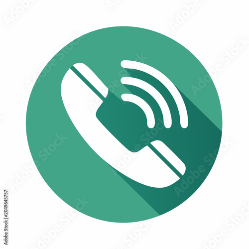 Flat design icon of a white phone receiver with signal waves