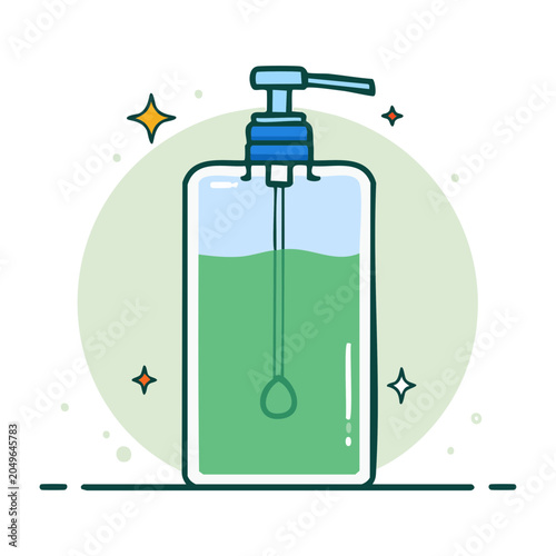 Flat design illustration of a green liquid soap dispenser